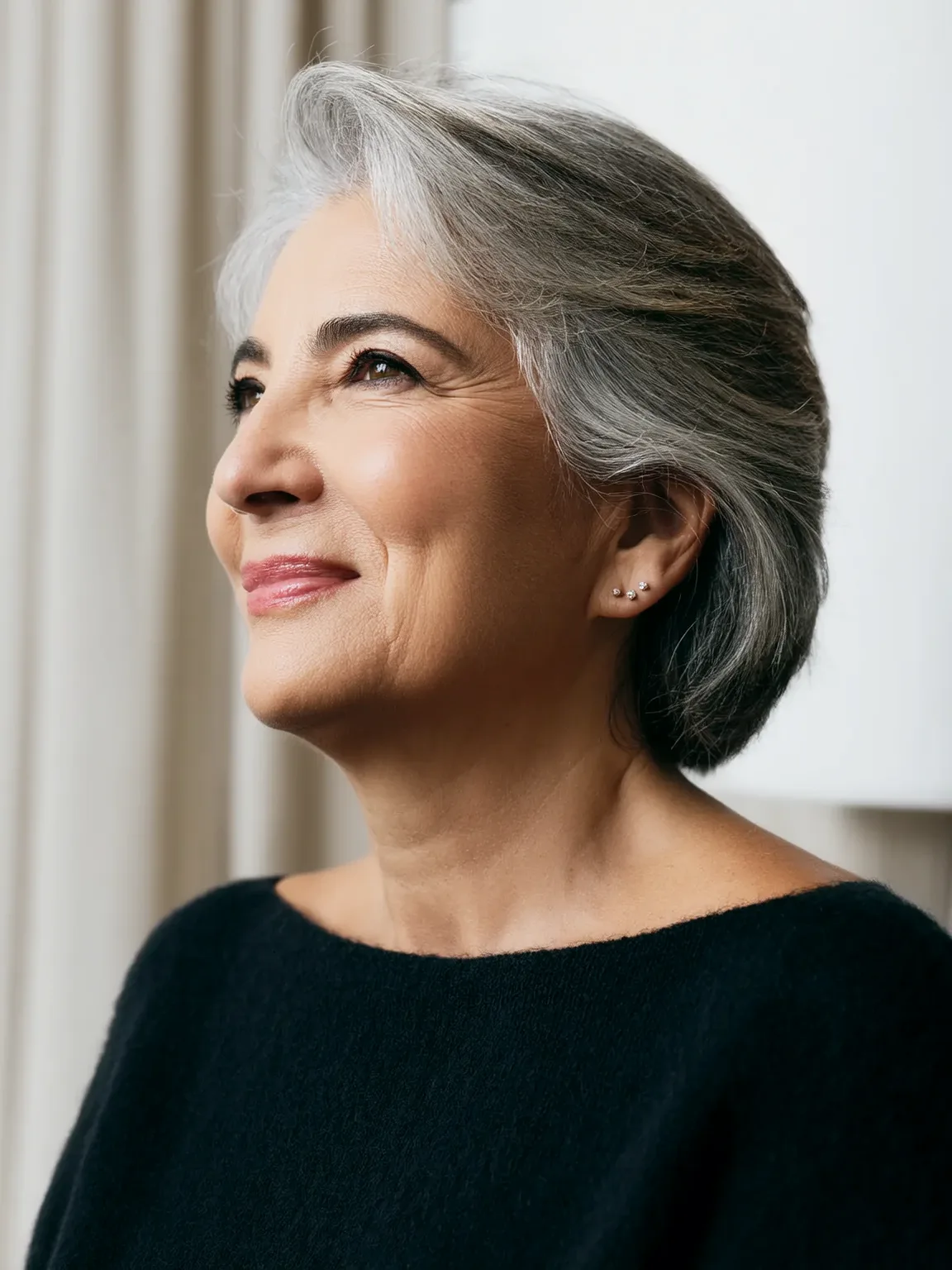 Classic Chin-Length Silver Gray Straight Bob with Side Bangs